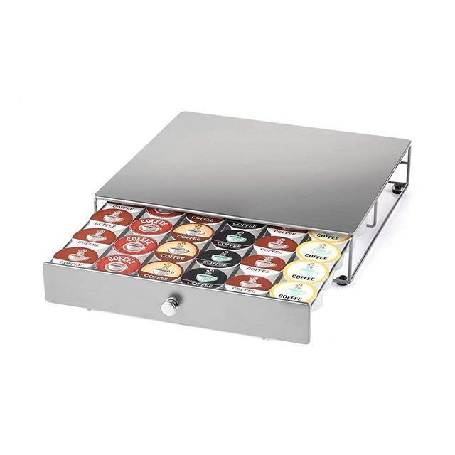 Nifty Coffee Pod Drawer – Silver, Compatible with K-Cups, 36 Pod Pack Holder, Compact Under Coffee Pot Storage Drawer, Slim Home Kitchen Counter Organizer
