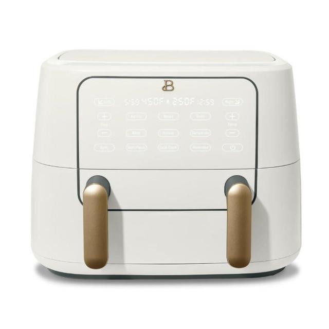 9QT TriZone Air Fryer with White Icing by Drew Barrymore - Large Capacity, Healthy Cooking, and Sleek Design (White)"