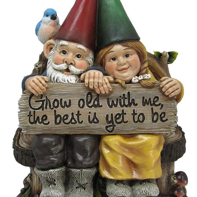 Grow Old with Me Mr and Mrs Gnome Couple Statue 11" Tall for Patio Garden Lawn Home Decor Figurine
