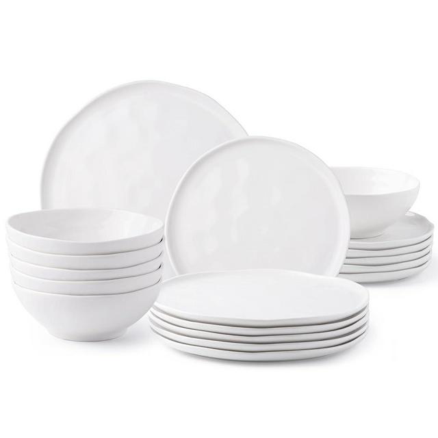 LERATIO Ceramic Dinnerware Sets of 6,Porcelain Plates and Bowls Sets with Wavy Edge,Microwave & Dishwasher & Oven Safe,Light Weight & Scratch Resistant Dishes Sets-Service for 6 (18pcs)-White