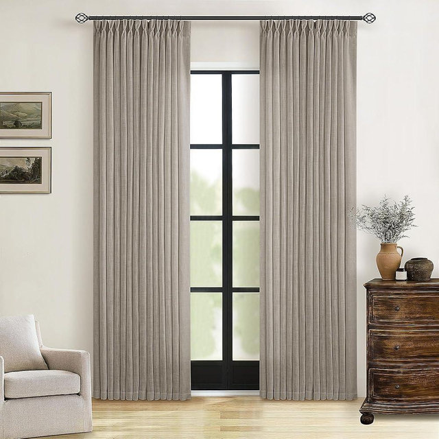 Modern Farmhouse Linen Curtains 80 Inches Long 2 Panels Set for Living Room Bedroom Pinch Pleated Back Tab Thick Drapes Neutral Decor Taupe Semi Sheer 80 Inch Curtains for Dining Room Window Cabin
