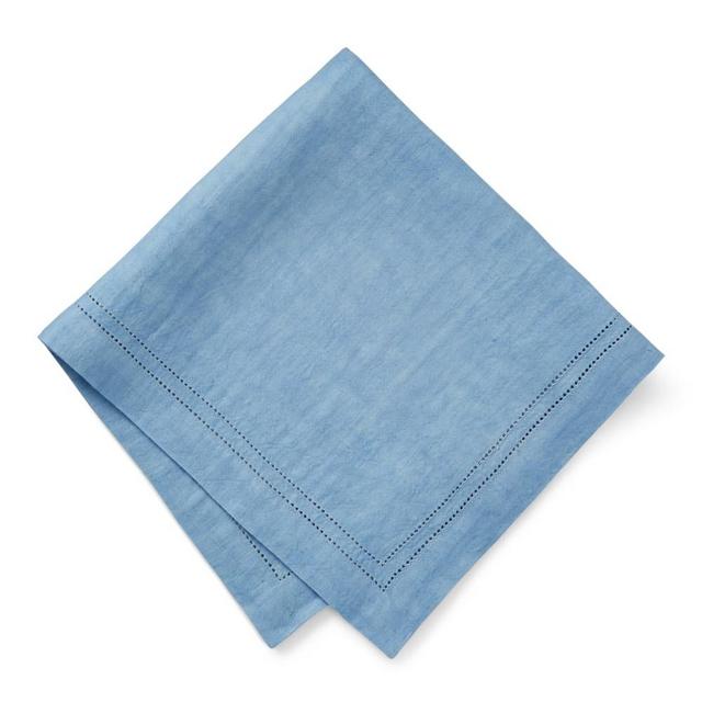 Linen Double Hemstitch Napkins, Set of 4, Bluebell