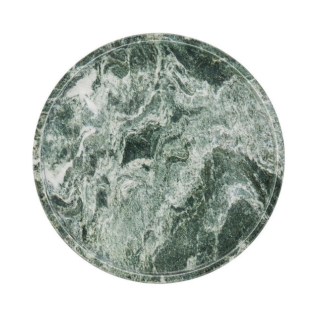 Koville Luxury Italian Natural Marble Round Serving Tray, 11.8" Genuine Stone, Verde Remeggiato