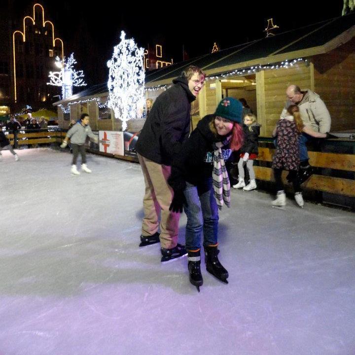 Bruges, Belgium, November 2011, Ben thought it would be funny to grab my belt loop and skate away.