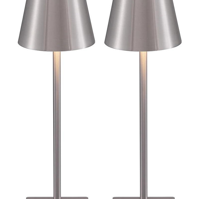 KDG 2 Pack Cordless Table Lamp,Portable LED Desk Lamp, 4000mAh Battery Operated, 3 Color Stepless Dimming Up, for Restaurant/Bedroom/Bars/Outdoor Party/Camping/Coffee Shop Night Light(Brushed Nickel)