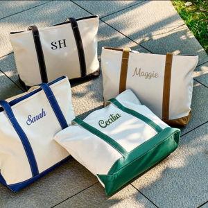 Large canvas tote bag with last name