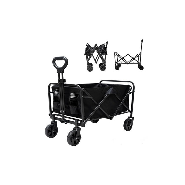 SUGIFT Folding Wagon Cart, Portable Small Wagon, Heavy Duty Outdoor Camping, Black