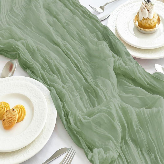 IVAPUPU 2 Pcs Cheesecloth Table Runner - 10ft Sage Green Boho Gauze Cheese Cloth Table Runner for Baby Shower Decoration Wedding Party Summer Garden Farmhouse Table Runners
