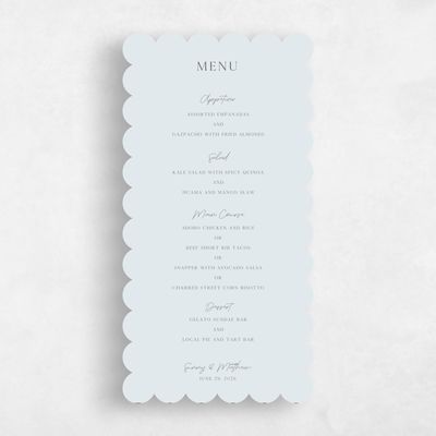 Blue Scalloped Wedding Menu - Clearwater