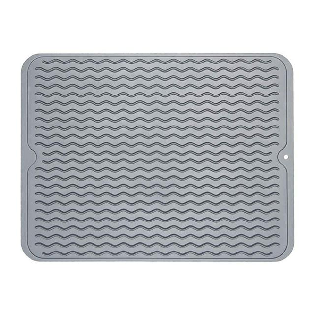 ZLR Silicone Dish Drying Mat Easy Clean Heat Resistant Hot Pot Holder Trivet Gray Large 15.8 inches X 12 inches