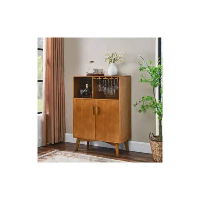 Wine Cabinet With Wine Glass Rack And Wine Rack And Adjustable Shelves, Kitchen Coffee Bar Cabinet, For Home Farmhouse Dining Room