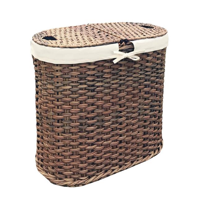 Seville Classics Handwoven Oval Double Laundry Hamper