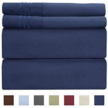King Size Sheet Set - 4 Piece - Hotel Luxury Bed Sheets - Extra Soft - Deep Pockets - Easy Fit - Breathable & Cooling - Wrinkle Free - Comfy – Navy Blue Bed Sheets - Kings Royal Sheets – 4 PC