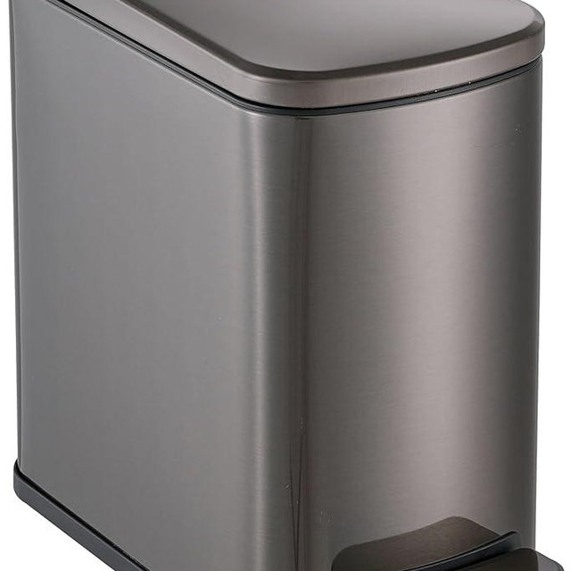 SIMPLI-Magic 6L/1.6G Stainless Steel Bathroom Trash Can with Hands-Free Foot Pedal, Quiet Soft-Close Lid, Compact Space-Saving Size