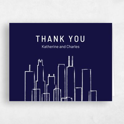 Navy, Blue Wedding Thank You - Chicago Skyline