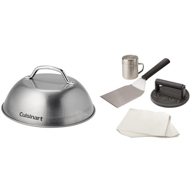 Cuisinart CMD-108 Melting Dome, 9",Stainless steel & CSBK-400, Smashed Burger Kit, Cast Iron