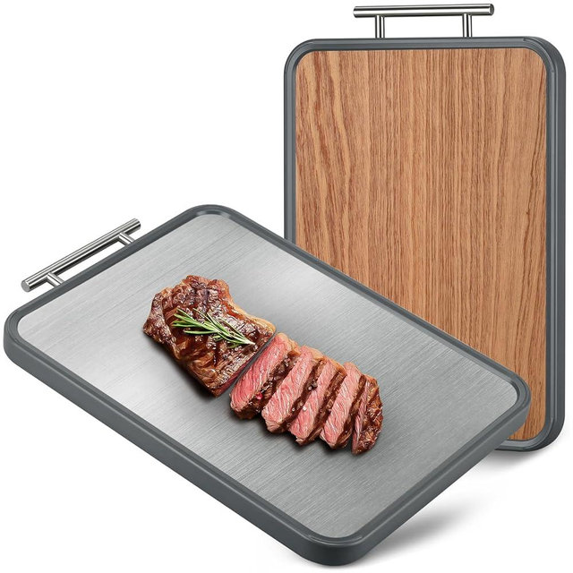 Titanium Cutting Board, Double-Sided GR1 Titanium & Wood Cutting Boards for Kitchen, Easy to Clean, Large Chopping Board for Meat, Fruit and Vegetable, 17"*12"