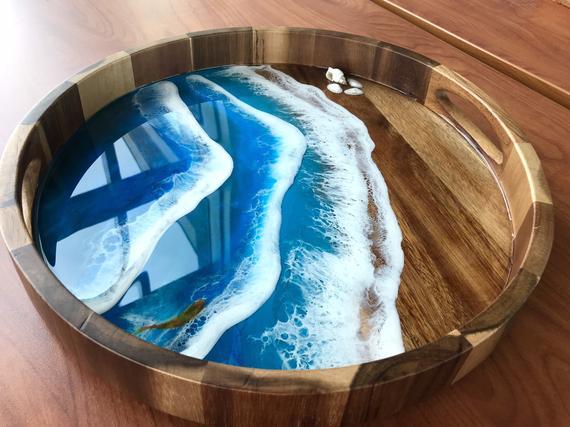Custom Ocean Resin Serving Tray/ Ocean Coaster/ Resin Waves/Made To Order/ Fuctional Gift/ Unique Gift/ Circle and Rectangle Tray