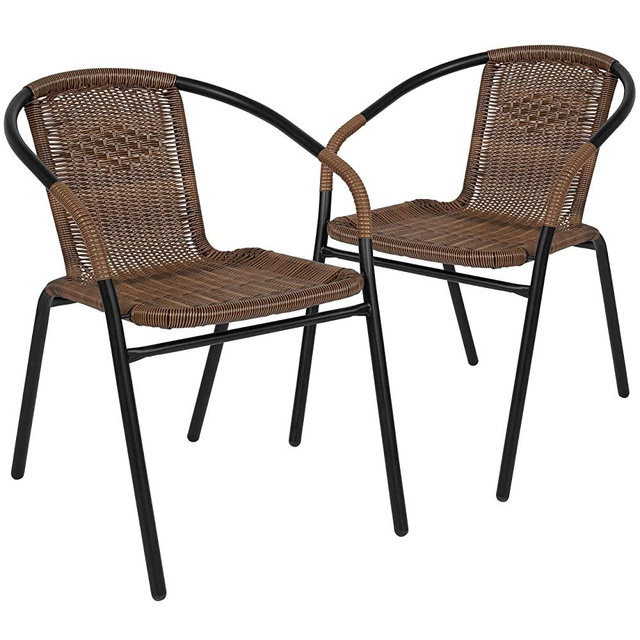 Flash Furniture 2 Pack Medium Brown Rattan Indoor-Outdoor Restaurant Stack Chair