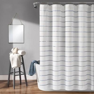 Ombre Stripe Yarn Dyed Cotton Shower Curtain Navy - Lush Decor