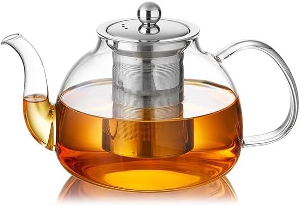 DOPUDO 40OZ (1200ML) Glass Teapot with Infuser Stovetop Safe, Heat-Resistant Borosilicate Tea Pot with Infusers for Loose Tea, Microwave & Dishwasher Safe