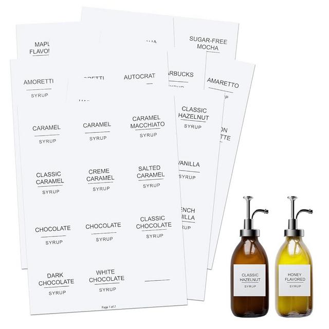 AIEX Coffee Syrup Labels, 84pcs Waterproof White Minimalist Coffee Syrup Labels Stickers for Bottles Coffee Bar Containers Dispenser Organization