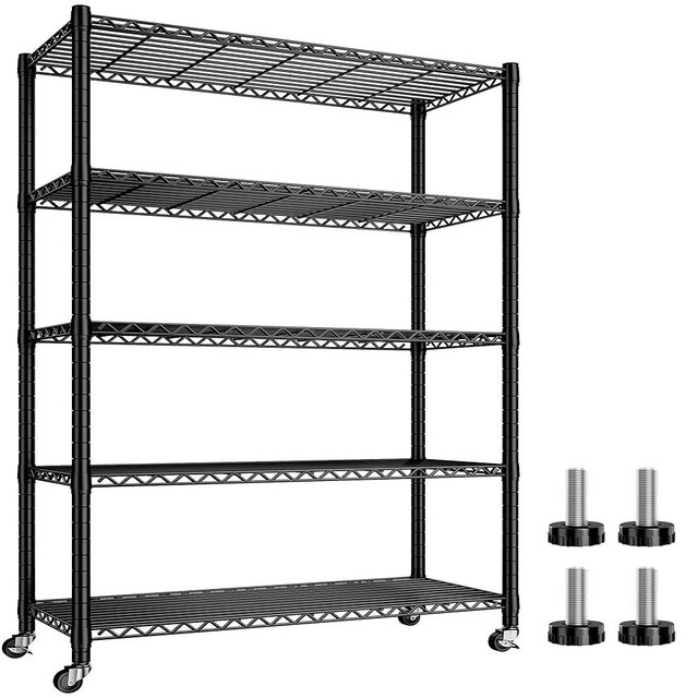 REIBII 76''H Wire Shelving Loads 2100LBS,5 Tier Metal Shelving with Adjustable Storage Shelves 36''W Garage Shelving Heavy Duty with Wheels Metal Shelves for Storage Rack, 76''HX36''WX16''D