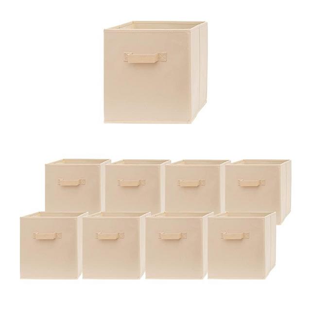 Pomatree Storage Cubes - 9 Pack - Durable and Sturdy Storage Bins with 2 Reinforced Handles | Fabric Cube Baskets for Organizing Closet, Clothes and Toys | Foldable Shelves Organizer (Beige)