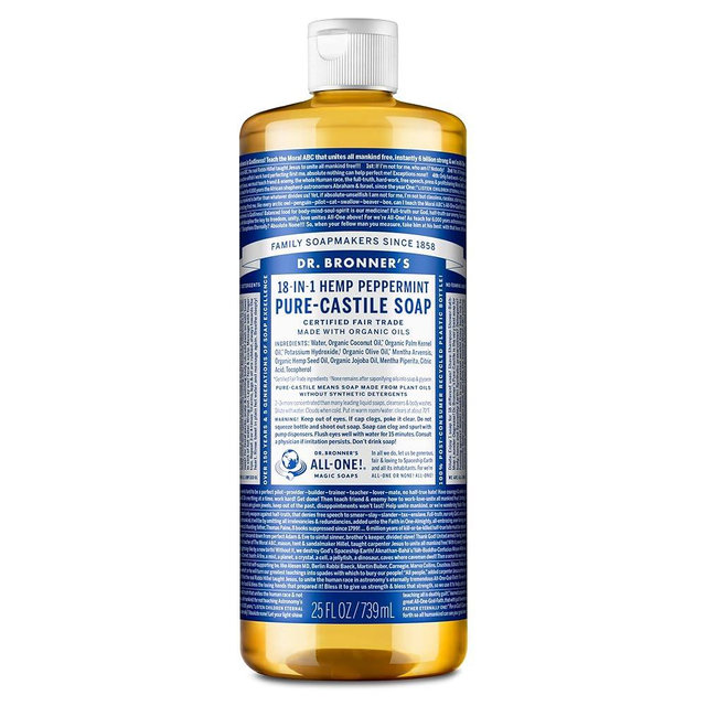 Dr. Bronner's - Pure-Castile Liquid Soap (Peppermint, 25 Ounce) - Made with Organic Oils, 18-in-1 Uses: Face, Body, Hair, Laundry, Pets and Dishes, Concentrated, Vegan, Non-GMO