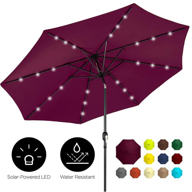 Best Choice Products 10ft Solar LED Lighted Patio Umbrella w/Tilt Adjustment, Fade-Resistant Fabric - Burgundy
