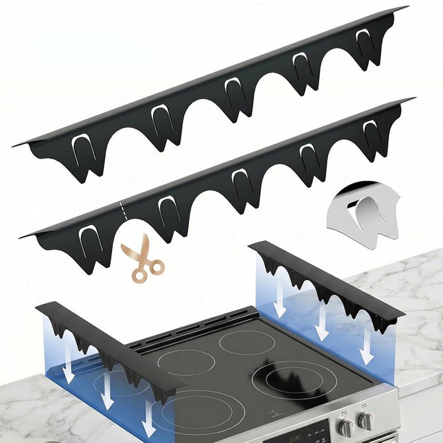 Silicone Stove Gap Covers with Stainless Steel, Oven Gap Filler Seals Gaps Between Stovetop and Counter, Stove Gap Guards Range Trim Kit, Easy to Clean Stove Gap Guard (Black 2 Pack,25")