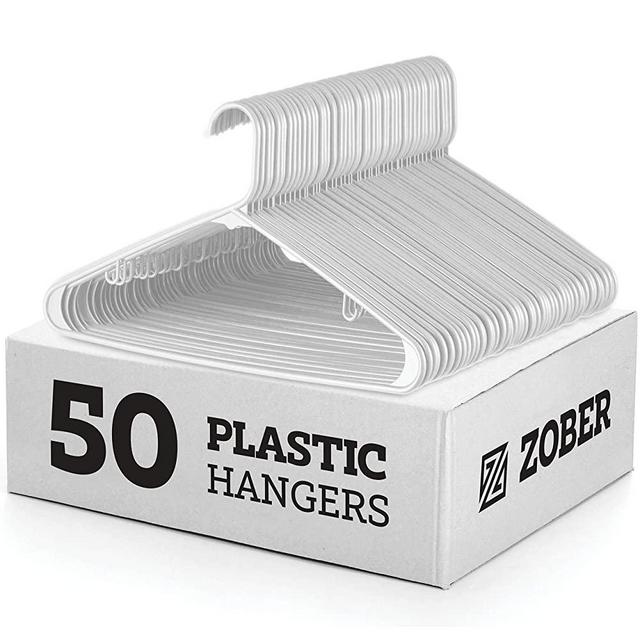 White Standard Plastic Hangers (50 Pack) Durable Tubular Shirt Hanger Ideal for Laundry & Everyday Use, Slim & Space Saving, Heavy Duty Clothes Hanger for Coats, Pants, Dress, Etc. Hangs up to 5.5 lbs
