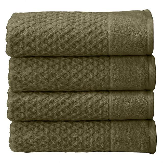 Great Bay Home 100% Cotton Olive Green Bath Towel Set | 4 Soft Bath Towels (30 x 52 inches) | Highly Absorbent, Quick Dry Bath Towels | Grayson Collection (Set of 4, Olive)