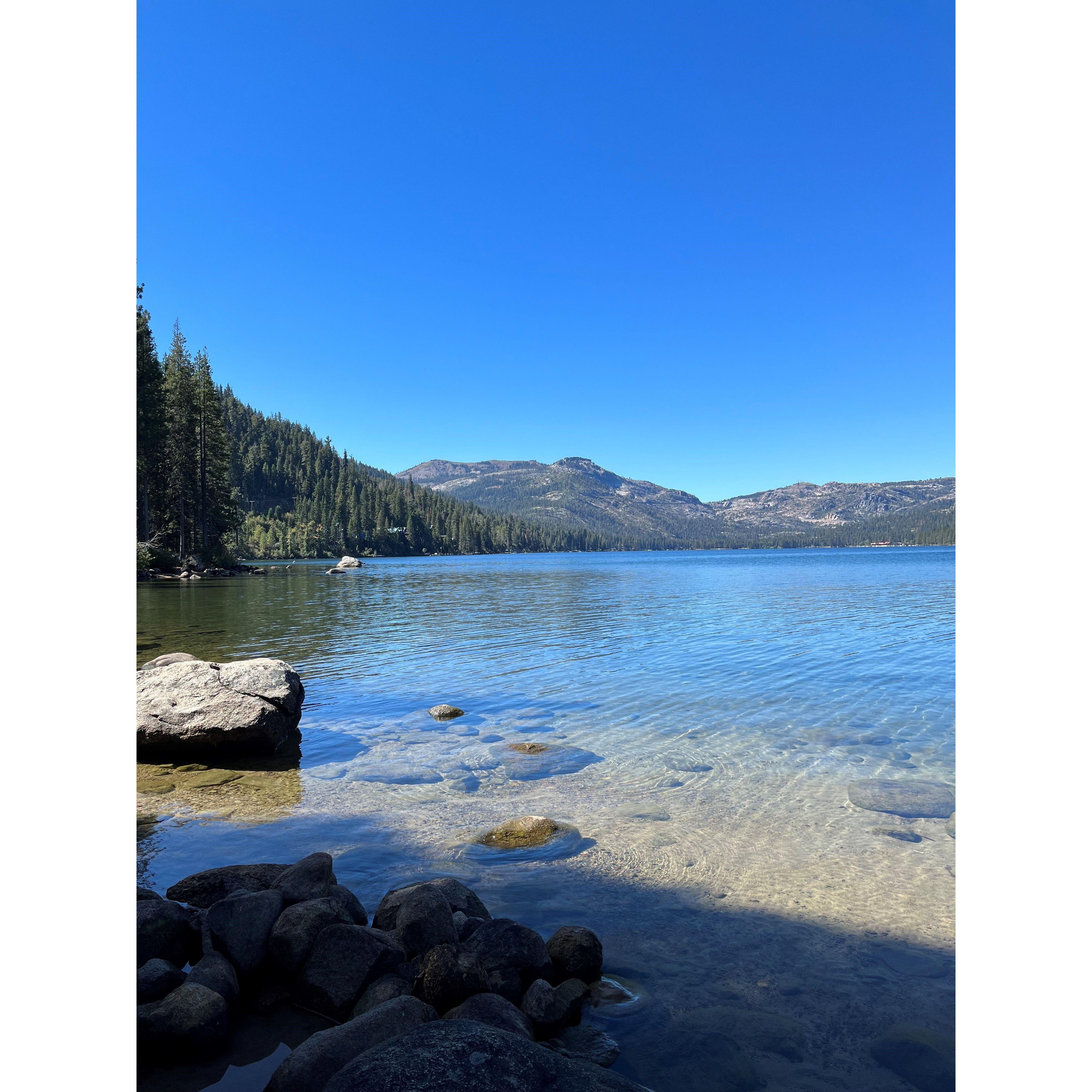 A picture Hannah took of Donner Lake during her trip with Brian in September 2022. They were in Tahoe to attend a Luke Combs concert at Harvey's Lake Tahoe Outdoor Arena.