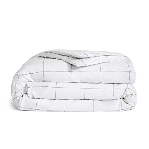 Brooklinen Luxe Duvet Cover with Extra-Long Corner Ties and Button Closure – 480 Thread Count Cotton Sateen – 100 Percent Long-Staple Cotton – Oeko-TEX Certified – Windowpane – King/Cali King