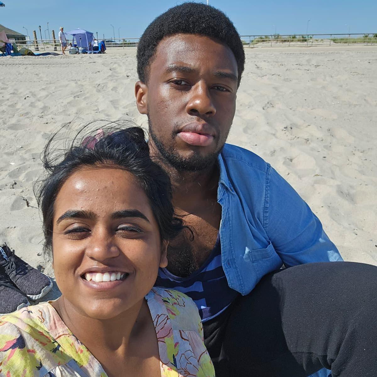 Oh first time together at a beach- she always used to see this beach on video call and now she is happy to be there in person