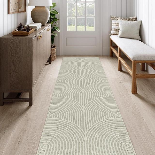 Tiffasea Washable Runners for Hallways 2.6'x8', Beige Kitchen Runner Cotton Woven Entry Rug Long Bathroom Rug Reversible Carpet Modern Floor Runner Rug for Entryway Indoor Mudroom Outdoor