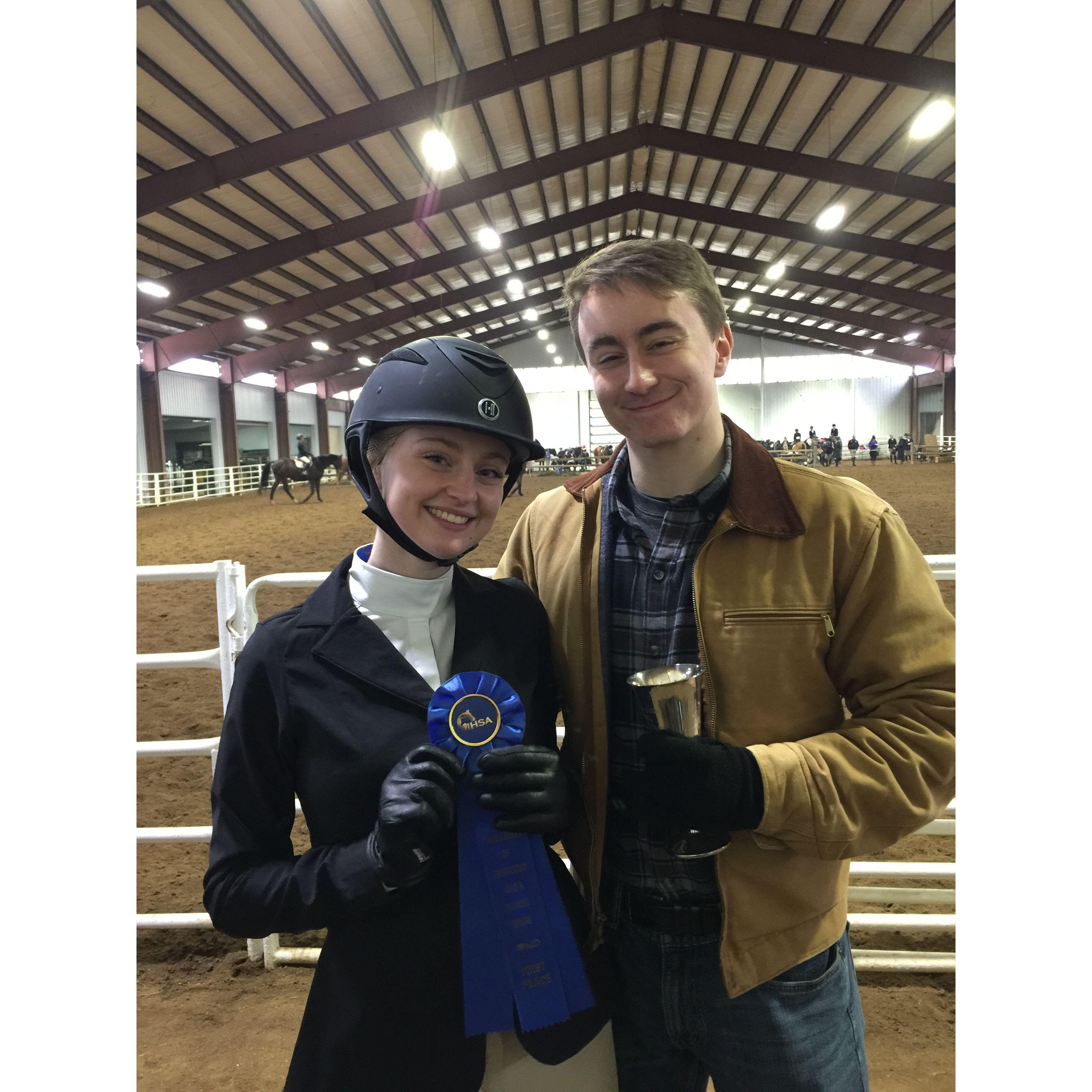 Blue ribbon picture at Lauren's equestrian competition