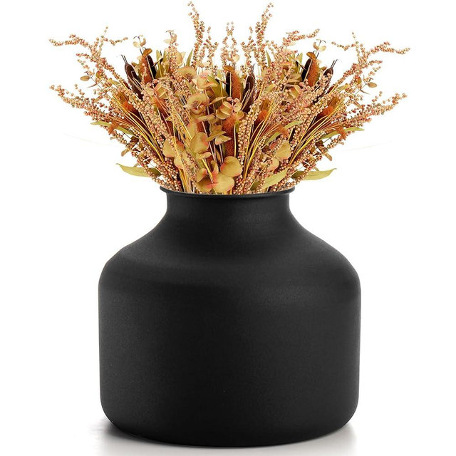Goaste Metal Matte Flower Vase, Small Black Vase for Flowers, 6.5 Inch Tall Iron Frosted Flower Arranging Vase for Table Centerpiece, Home, Shelf, Office, Garden Decor, Black