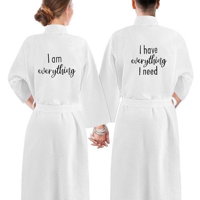 Jecery 2 Pcs Couple's Cotton Waffle Robes Embroidered Matching Robes for Couples Lightweight Long Bathrobe Couple Gift Unisex Men Women Spa Robes for Home Spa Anniversary Hotel