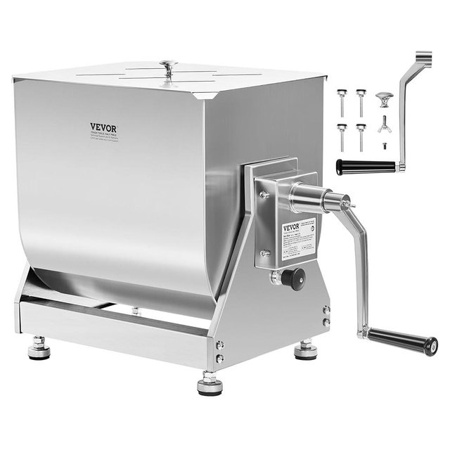 VEVOR Manual Meat Mixer, 15 Pound Capacity Tilt Tank Meat Mixer, Stainless Steel Meat Processing Equipment, Sausage Mixer Machine with Lid and Handle, Ground Beef Hand Mixer, Silver