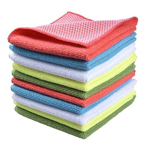 Sinland Microfiber Dish Cloth for Washing Dishes Dish Rags Best Kitchen Cloths Cleaning Cloths With Poly Scour Side 5 color assorted 12"x12" 10 Pack (Pinkx2+bluex2+whitex2+yellowx2+greenx2)