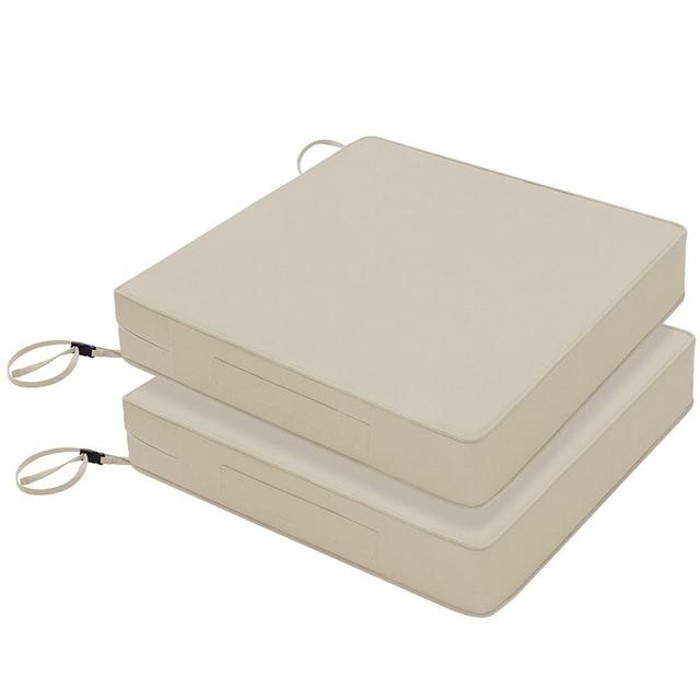 Favoyard Patio Chair Cushions 24 x 24 x 4 Inch Waterproof Outdoor Seat Cushions for Patio Furniture 3-Year Color Fastness Garden Sofa Couch Chair Pads with Handle & Adjustable Straps Set of 2, Beige