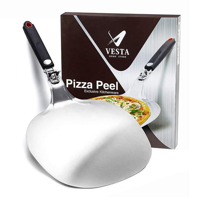 Pizza Spatula – 12 x 14 Inch Stainless Steel Pizza Peel – Foldable Pizza Paddle with Ergonomic Handle – Food Grade Material – Highly Durable Sturdy Construction – Perfect for Pies, Pizza, All Ovens