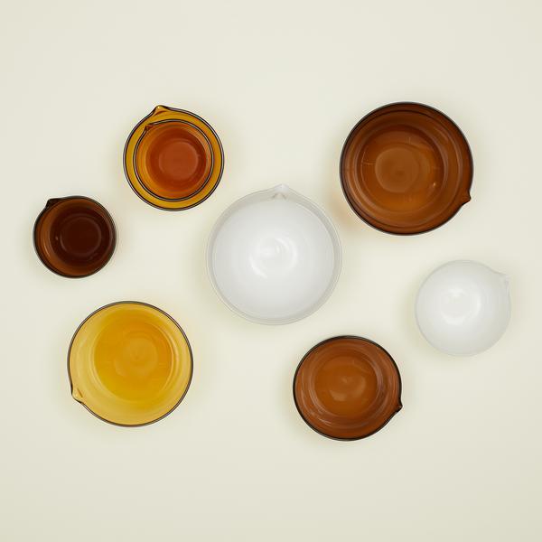 BLOWN GLASS MIXING BOWLS - SET OF 3 - AMBER