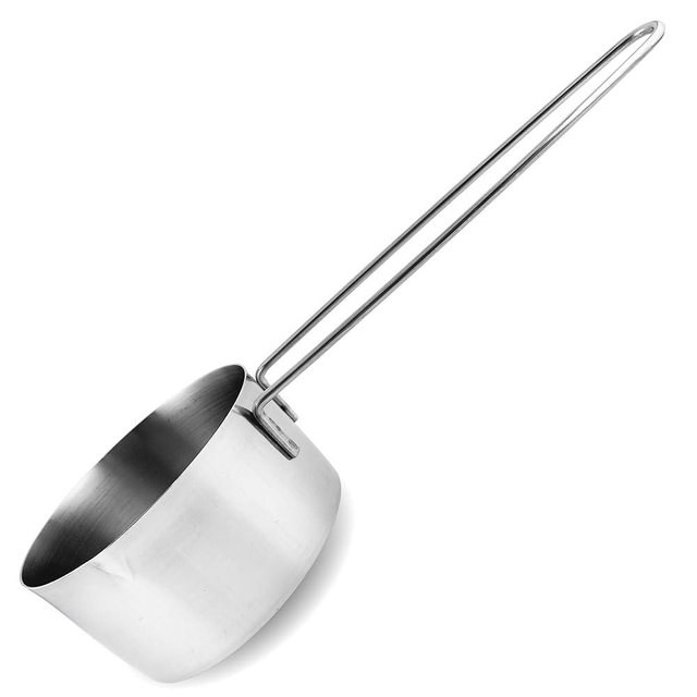 1 Cup Stainless Steel Measuring Cup, Long 6" Wire Loop Handle and Pour Spout | Sturdy Metal 250 ml | 240 cc | 8 oz | Single Cup for Wet and Dry Ingredients | Great for use as 1 Cup Dog Food Scoop