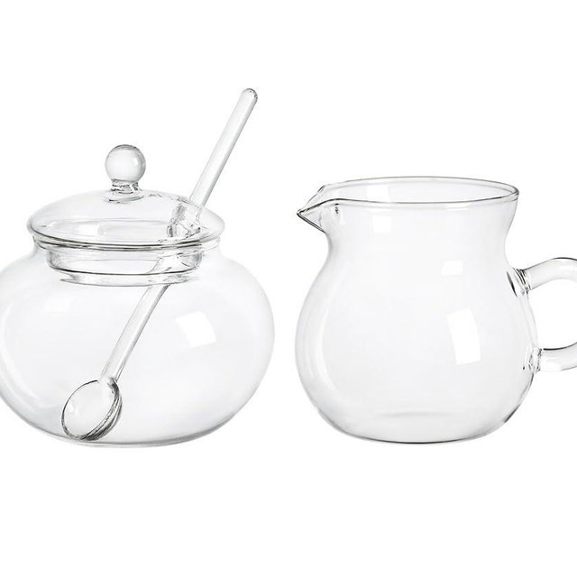 Mozacona Glass Sugar and Creamer Set, Tea or Coffee Serving Set, Cream Pitcher with Sugar Bowl