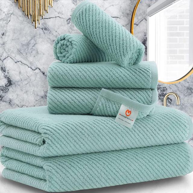Soft Teal Bath Towel Set with Gift Box, Cotton Quick-Dry Bath Towels for Bathroom Teal Aqua,100% Cotton Bath Towel Sets Includes 6 Pieces - 2 Bath Towels, 2 Hand Towels, 2 Washcloths (Jack Frost)