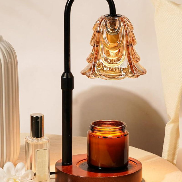 Small Candle Warmer Lamp with Timer, Adjustable Flower Lamp Warmer for Jar Candles, Unique Women Gifts for Birthday, Dimmable Candle Heater, Valentines Gifts, Cute Wax Warming Light with Wood Base