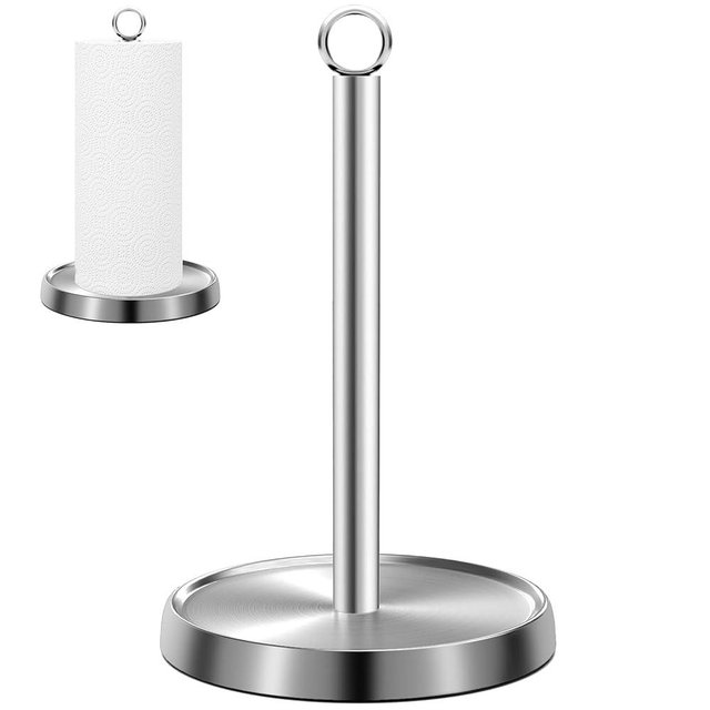 Paper Towel Holder Countertop, Silver Stainless Steel Paper Towel Holder for Standard & Jumbo Rolls, Paper Towel Holder Stand with Weighted Anti-Slip Base for Kitchen Bathroom